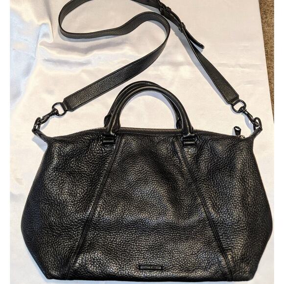 Rebecca Minkoff Large Black Pebbled Leather Satchel Crossbody Bag w/ Dust Bag - Picture 2 of 9